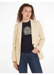 Longblazer Tommy Hilfiger "SMD CORE REGULAR SB BLAZER", Damen, Gr. 34, beige (country ivory), Web, Obermaterial: 66% Polyester, 32% Viskose, 2% Elasthan, unifarben, regular fit h&uuml;ftbedeckend, eingesetzt 1-Knopf-Manschette, Blazer Longblazer, mit Logostickerei