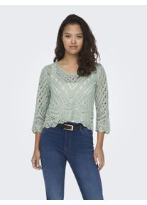 Jacqueline de Yong Strickpullover JDY "JDYNEW SUN 3/4 CROPPED PULLOVER KNT NOOS", Damen, Gr. XS, gr&uuml;n (jadeite), Strick, Obermaterial: 100% Polyacryl, unifarben, regular fit kurz, V-Ausschnitt, gewellter Abschluss, Pullover Strickpullover