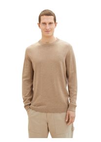 Rundhalspullover Tom Tailor, Damen, Gr. L, beige (beige meliert), Strick, Obermaterial: 100% Baumwolle, meliert, regular fit h&uuml;ftbedeckend, Rundhals, B&uuml;ndchen, Pullover Rundhalspullover, mit Logostickerei