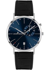 Quarzuhr Jacques Lemans "Nizza", schwarz, Armbanduhren, Damen, Quarzuhr, Armbanduhr, Damenuhr, Herrenuhr, Datum, Lederarmband