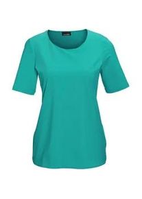 Langarm-Poloshirt GOLDNER "Gepflegtes Shirt in formstabiler Ware", Damen, Gr. 44, blau (t&uuml;rkis), Obermaterial: 82% Polyester PES. 18% Elasthan EL., normal, Sonstiges, Shirts, Ohne