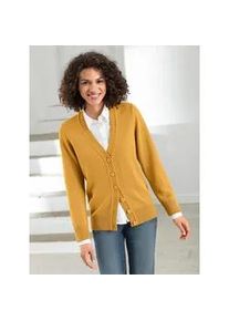 Strickjacke Casual Looks, Damen, Gr. 54, gelb (maisgelb), 50% Baumwolle, 50% Polyacryl, unifarben, figurumspielend, Strickjacken Strickjacke