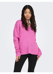 V-Ausschnitt-Pullover Only "ONLCAMILLA V-NECK L/S PULLOVER KNT NOOS", Damen, Gr. S, super pink detail:melange, Strick, Obermaterial: 74% Polyacryl, 24% Polyester, 2% Elasthan, meliert, regular fit normal, V-Ausschnitt, Strickb&uuml;ndchen, Pullover V-Ausschnitt-Pullover, Materialmix, regular fit