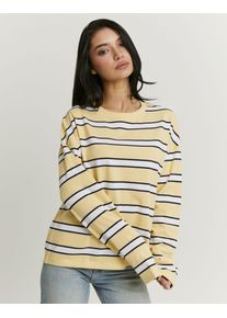 Langarmshirt Tally Weijl "STSCOBERLA", Damen, Gr. XS, sunlight, Jersey, Obermaterial: 100% Baumwolle, oversize normal, Rundhals, Shirts Langarmshirt, Baumwolle