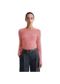 Marc O'Polo Langarmshirt MARC O'POLO "aus Organic Cotton Slub Jersey", Damen, Gr. L, medium rot, Obermaterial: 100% Baumwolle, gestreift, Basic, regular fit, U-Boot-Ausschnitt, normaler Saum, Shirts Langarmshirt