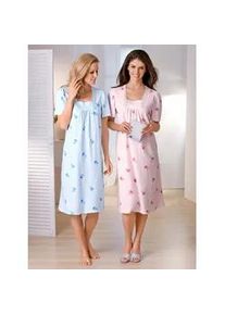 Nachthemd Ascafa "Langarm-Nachthemden", Damen, Gr. 52/54, Kurz, bunt (ros&eacute;, bleu), 100% Baumwolle, gebl&uuml;mt, gemustert, Kleider Nachthemd