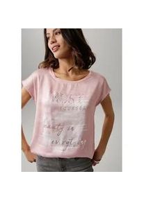 Shirtbluse Laura Scott, Damen, Gr. 34, rosa (rosa, wei&szlig;), Web, Obermaterial: 100% Polyester. R&uuml;ckenteil: 95% Viskose, 5% Elasthan, bedruckt, gemustert, figurumspielend h&uuml;ftlang, Rundhals, Blusen, aus Satin mit dezentem Aufdruck, Topseller