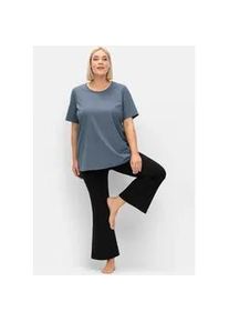 Yogashirt sheego "T-Shirt", Damen, Gr. 44/46, grau (rauchgrau), 73% Baumwolle, 27% Polyester, unifarben, Rundhals, Shirts Yogashirt