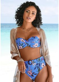 B&uuml;gel-Bandeau-Bikini-Top s.Oliver "Maya", Damen, Gr. 44, Cup E, blau (blau, bedruckt), Polyamid, floral, Bikini-Oberteile B&uuml;gel-Bandeau-Bikini-Top, mit floralem Design und Wickel-Optik