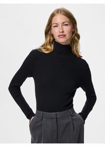 Rollkragenpullover Pieces "PCMIRA LS ROLLNECK KNIT NOOS BC", Damen, Gr. S, schwarz, Strick, Obermaterial: 50% Viskose, 28% Polyester, 22% Nylon, unifarben, taillenbedeckt, hoch geschlossener Ausschnitt, Pullover Rollkragenpullover