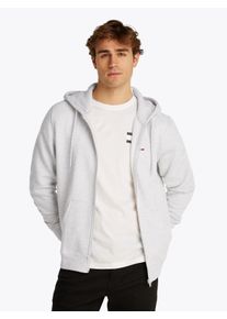 Sweatshirt Tommy Jeans "TJM REG S FLAG ZIP FLEECE THRU", Damen, Gr. S, grau (silber grau heather), Sweatware, Obermaterial: 80% Baumwolle, 20% Polyester, regular fit, breiter Bund, Sweatshirts Sweatshirt, mit bestickten Markenlogo auf Brusth&ouml;he