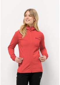 Fleecejacke Jack Wolfskin "BAISELBERG HOODED FZ W", Damen, Gr. S (36), rot (vibrant, rot), Obermaterial: 95% Polyester, 5% Elastan. Futter: 100% Polyester, Jacken Fleecejacke