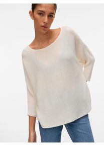 V&eacute;ro Moda 3/4 Arm-Pullover VERO MODA "VMNORA 3/4 BOATNECK BLOUSE NOOS", Damen, Gr. XL, wei&szlig; (snow wei&szlig;), Rippstrick, Obermaterial: 63% Polyester, 34% Viskose, 3% Wolle, unifarben, normal, U-Boot-Ausschnitt, Fledermaus&auml;rmel, Pullover 3/4 Arm-Pullover, mit Fledermaus&auml;rmeln