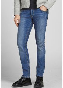 Jack & Jones Slim-fit-Jeans JACK & JONES "JJIGLENN Jeans mit schmaler Beinform und Stretch f&uuml;r Komfort", Herren, Gr. 31, L&auml;nge 34, blau (blau denim), Denim/Jeans, Obermaterial: 76% Baumwolle, 22% Polyester, 2% Elasthan, Abriebeffekte, slim fit lang, Jeans Slim-fit-Jeans, Baumwollmischung, slim fit