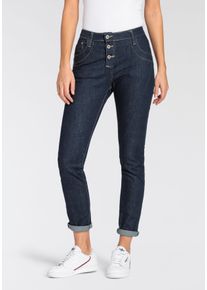 5-Pocket-Jeans Please Jeans, Damen, Gr. XS (34), N-Gr, blau (dk blau), Denim/Jeans, Obermaterial: 98% Baumwolle, 2% Elasthan, Abriebeffekte, figurbetont, Jeans 5-Pocket-Jeans, Sichtbare Knopfleiste