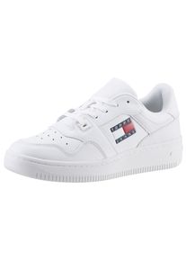 Plateausneaker Tommy Jeans "TJW RETRO BASKET ESS", Damen, Gr. 35, wei&szlig;, Leder, Textil, Schuhe Plateausneaker, Freizeitschuh, Halbschuh, Schn&uuml;rschuh mit seitlicher Logoflagge
