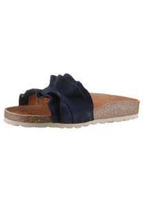 Pantolette VERBENAS "Rocio Roda", Damen, Gr. 35, blau (marine), Veloursleder, unifarben, Schuhe Pantolette, Sommerschuh, Flat mit geschwungenen Laschenstoff