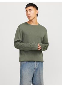 Jack & Jones Rundhalspullover JACK & JONES "JJELEO KNIT CREW NECK NOOS", Herren, Gr. S, gr&uuml;n (agave gr&uuml;n), Strick, Obermaterial: 100% Baumwolle, unifarben, regular fit normal, Rundhals, B&uuml;ndchen, Pullover Rundhalspullover, Baumwolle, regular fit