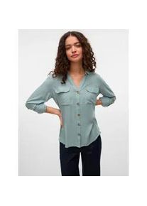 V&eacute;ro Moda Hemdbluse VERO MODA "VMBUMPY L/S SHIRT NEW WVN GA NOOS", Damen, Gr. XS, grau (gray mist), Web, Obermaterial: 100% Viskose, unifarben, regular fit Po-bedeckend, V-Ausschnitt, mit Riegel Manschette, Blusen Hemdbluse, Viskose, regular fit