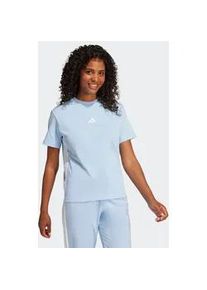 T-Shirt Adidas SPORTSWEAR "ESSENTIALS 3-STREIFEN COTTON", Damen, Gr. S, blau (glow blau, wei&szlig;), Obermaterial: 100% Baumwolle, normal, Rundhals, Shirts T-Shirt