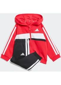 Trainingsanzug Adidas SPORTSWEAR "ESSENTIALS TIBERIO 3-STREIFEN FLEECE KINDER", M&auml;dchen, Gr. 104, wei&szlig; (pure ruby, wei&szlig;, schwarz), Obermaterial: 70% Baumwolle, 30% Polyester, Sportanz&uuml;ge Trainingsanzug, f&uuml;r Babys und Kleinkinder, zweiteiliges Set