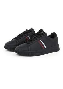 Sneaker Tommy Hilfiger "MODERN CUPSOLE STRIPES LTH", Herren, Gr. 44, schwarz, Nappaleder, Schuhe Sneaker, Freizeitschuh, Halbschuh, Schn&uuml;rer mit seitlichen Streifen