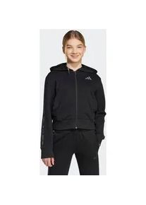 Kapuzensweatshirt Adidas SPORTSWEAR "Adidas GIRLS 3-STREIFEN MIT ANIMALPRINT AUS FRENCH TERRY F&Uuml;R KINDER U", M&auml;dchen, Gr. 152, schwarz, Obermaterial: 55% Baumwolle, 36% Polyester, 9% Viskose, normal, Rundhals, angesetztes B&uuml;ndchen, Sweatshirts, f&uuml;r Kinder, mit 3-Streifen im Animalprint, sportlicher Stil