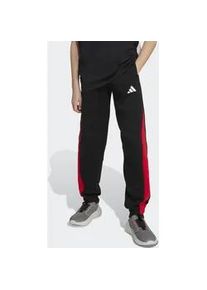Sporthose Adidas SPORTSWEAR "SEASONAL ESSENTIALS COLORBLOCK KIDS", Kinder, Gr. 164, N-Gr, wei&szlig; (schwarz, pure ruby, wei&szlig;), Obermaterial: 55% Baumwolle, 36% Polyester, 9% Viskose, Hosen Sporthose