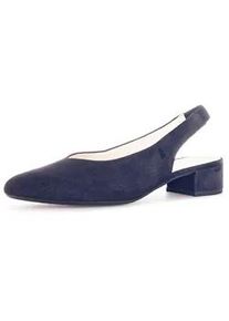 Slingpumps Gabor, Damen, Gr. 38,5, blau (nachtblau), Ziegenveloursleder, unifarben, Schuhe Slingpumps, Blockabsatz, Abendschuh, Sommerschuh mit elastischem Riemchen