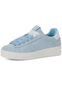Plateausneaker Tamaris, Damen, Gr. 37, blau (hellblau), Rindsleder, Schuhe Plateausneaker, Freizeitschuh, Halbschuh, Schn&uuml;rschuh mit seitlichem Logoschriftzug