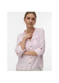 V&eacute;ro Moda Hemdbluse VERO MODA "VMBUMPY L/S SHIRT NEW WVN GA NOOS", Damen, Gr. S, bonbon stripes:eva snow wei&szlig;, Web, Obermaterial: 100% Viskose, gestreift, regular fit Po-bedeckend, V-Ausschnitt, mit Riegel Manschette, Blusen Hemdbluse, Viskose, regular fit