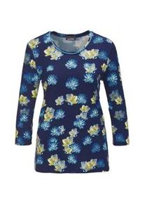 Print-Shirt GOLDNER "Druckshirt in kraftvollen Farben", Damen, Gr. 54, blau (marine, gemustert), Obermaterial: 95% Viskose CV. 5% Elasthan EL., Sonstiges, Shirts, Kontrastpaspel am Ausschnitt
