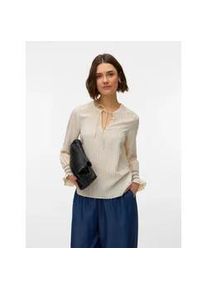 V&eacute;ro Moda Blusenshirt VERO MODA "VMMILLIE LS TOP WVN GA", Damen, Gr. S, birch stripes:schwarz, Jersey, Obermaterial: 80% Viskose, 20% Nylon, gestreift, regular fit normal, V-Ausschnitt, Shirts Blusenshirt, mit Bindedetail