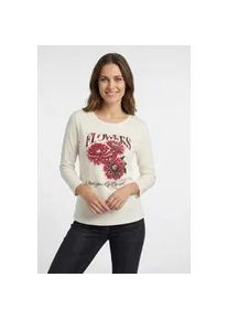 3/4-Arm-Shirt Rabe, Damen, Gr. 46, natur, Jersey, Obermaterial: 95% Baumwolle, 5% Elasthan, Glitzermuster, bedruckt, tailliert h&uuml;ftbedeckend, Rundhals, Shirts 3/4-Arm-Shirt, mit Print und Glitzersteinen