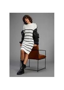 Strickkleid Laura Scott, Damen, Gr. 42, N-Gr, wei&szlig;, navy, gestreift, Grobstrick, Obermaterial: 50% Baumwolle, 50% Polyacryl, Zopfmuster, gestreift, mehrfarbig, l&auml;ssig geschnitten mini, Rundhals, Kleider Strickkleid, mit Zopfstrickmuster und Zierkn&ouml;pfen - NEUE KOLLEKTION