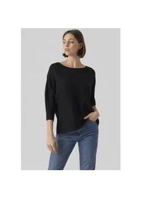 V&eacute;ro Moda 3/4 Arm-Pullover VERO MODA "VMNORA 3/4 BOATNECK BLOUSE NOOS", Damen, Gr. S, schwarz, Rippstrick, Obermaterial: 63% Polyester, 34% Viskose, 3% Wolle, unifarben, normal, U-Boot-Ausschnitt, Fledermaus&auml;rmel, Pullover, mit Fledermaus&auml;rmeln