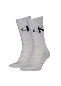 Tennissocken Calvin Klein Jeans "CKJ MEN SOCK MONOGRAM", Damen, Gr. 39-42, grau (light grau melange), Baumwollmischung, normal, Socken Tennissocken, mit verst&auml;rkter Ferse, komfortable Frotteesohle