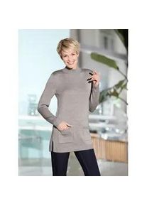 Longpullover Classic Basics "Longpullover", Damen, Gr. 46, grau (steingrau, meliert), 100% Polyacryl, unifarben, Pullover Longpullover