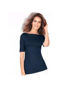 T-Shirt Inspirationen "Shirt", Damen, Gr. 40, blau (marine), 90% Polyamid, 10% Elasthan, unifarben, U-Boot-Ausschnitt, Shirts T-Shirt