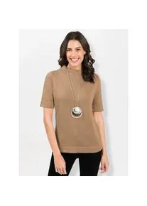 Stehkragenpullover Inspirationen "Pullover", Damen, Gr. 42, braun (camel), 100% Baumwolle, unifarben, Pullover Stehkragenpullover