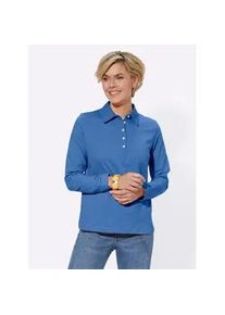 Langarm-Poloshirt Casual Looks "Poloshirt", Damen, Gr. 52, blau, 100% Baumwolle, Webstoff:100% Baumwolle, unifarben, ohne Ausschnitt, Shirts