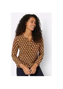 Langarmshirt Inspirationen "Druck-Shirt", Damen, Gr. 46, braun (cognac, ecru, bedruckt), 50% Baumwolle, 50% Modal, bedruckt, gemustert, mehrfarbig, Rundhals, Shirts Langarmshirt
