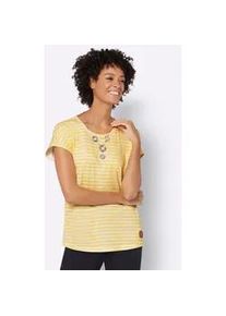 Kurzarmshirt Casual Looks "Shirt", Damen, Gr. 48, gelb (sonnengelb, ecru, geringelt), 50% Baumwolle, 50% Modal, gemustert, mehrfarbig, Rundhals, Shirts