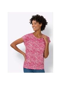 Kurzarmshirt Classic Basics "Kurzarm-Shirt", Damen, Gr. 52, rot (rot, ecru, geringelt), 100% Baumwolle, gemustert, gestreift, mehrfarbig, Rundhals, Shirts