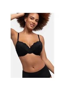 B&uuml;gel-BH Dorina "Lianne", Damen, Gr. 80, Cup B, schwarz, Obermaterial: 84% Polyamid, 16% Elasthan, BHs B&uuml;gel-BH, leicht wattiert, geformte Cups, feminine Blumenspitze