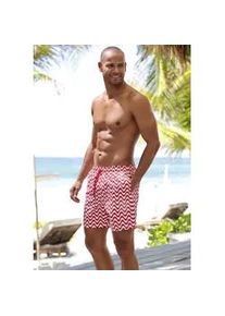 Badeshorts s.Oliver "Jeason", Herren, Gr. XL, N-Gr, rot (rot bedruckt), Microfaser, Recycling-Polyester, bedruckt, Badehosen Badeshorts, im Wellendesign
