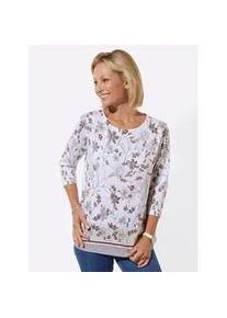 3/4-Arm-Shirt Classic Basics "Rundhals-Shirt", Damen, Gr. 44, sesam, steingrau, bedruckt, 100% Baumwolle, gebl&uuml;mt, gemustert, mehrfarbig, Rundhals, Shirts 3/4-Arm-Shirt