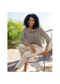 Klassische Bluse Heine, Damen, Gr. 42, dunkeltaupe, 55% Baumwolle, 45% Leinen, unifarben, Rundhals, Blusen Bluse