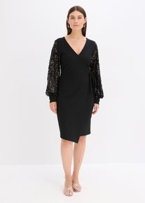bonprix Midikleid mit Paillettenstickerei an den &Auml;rmel, schwarz, Gr.46, Stylisches Midikleid nit sch&ouml;ner Passform