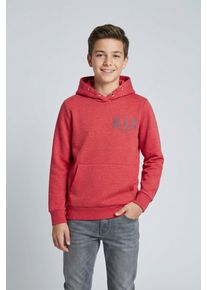 H.I.S. Kapuzensweatshirt H.I.S "Kapuzenhoodie mit Logoprint f&uuml;r Jungen", Jungen, Gr. 128/134, rot meliert, angeraute Sweatware, Obermaterial: 60% Baumwolle, 40% Polyester, bedruckt, Basic, angesetztes B&uuml;ndchen, Sweatshirts Kapuzensweatshirt, f&uuml;r Jungen, mit K&auml;ngurutasche, mit Logodrucken, in Basic Passform